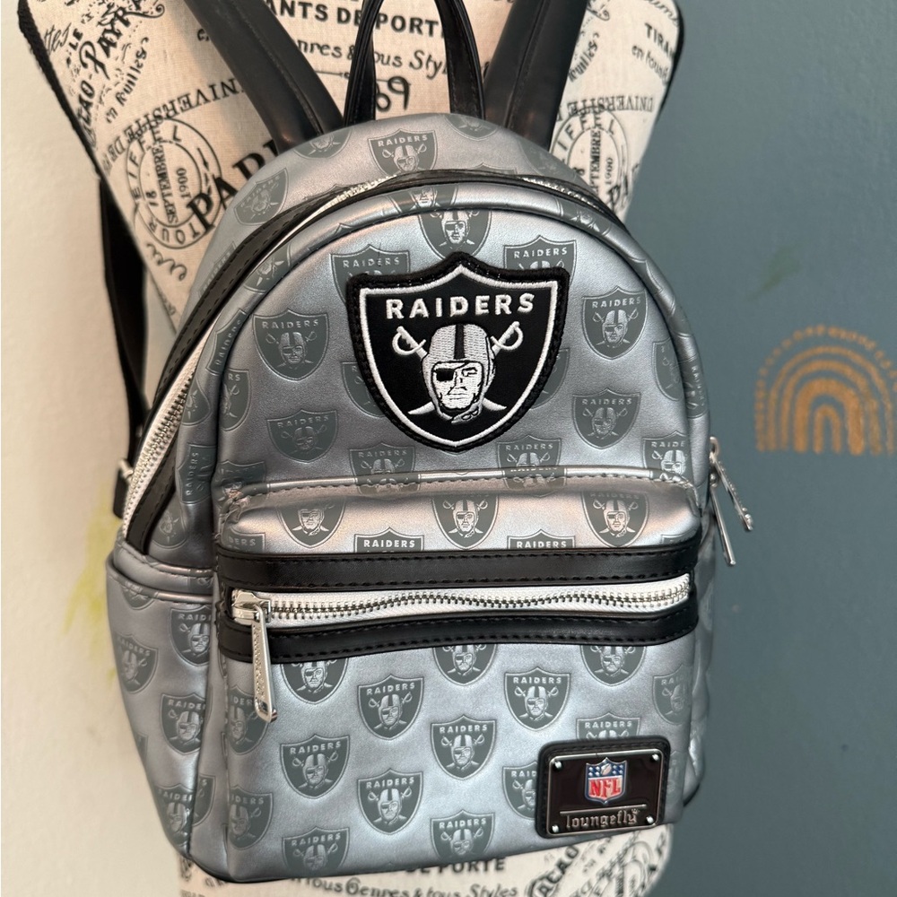 Loungefly NFL Silver and Black Raiders Backpack